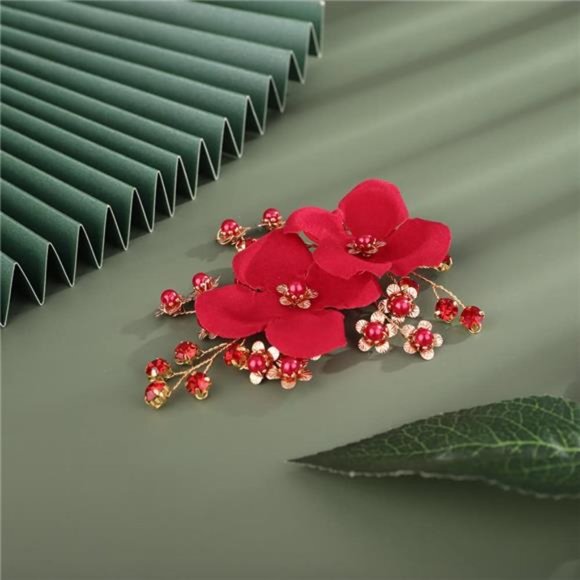 Sither Red Hair Clip for Bridal Floral Hair Comb for Women Wedding Hair